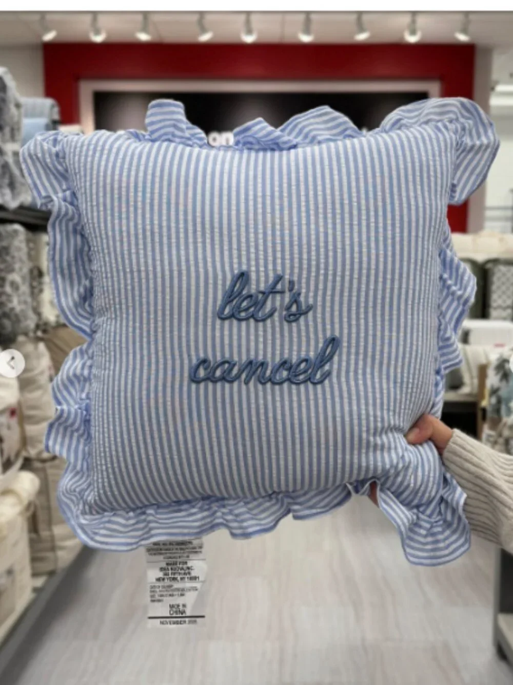 StyleHouse 'Let's Cancel' Embroidered Pillow | Brand New